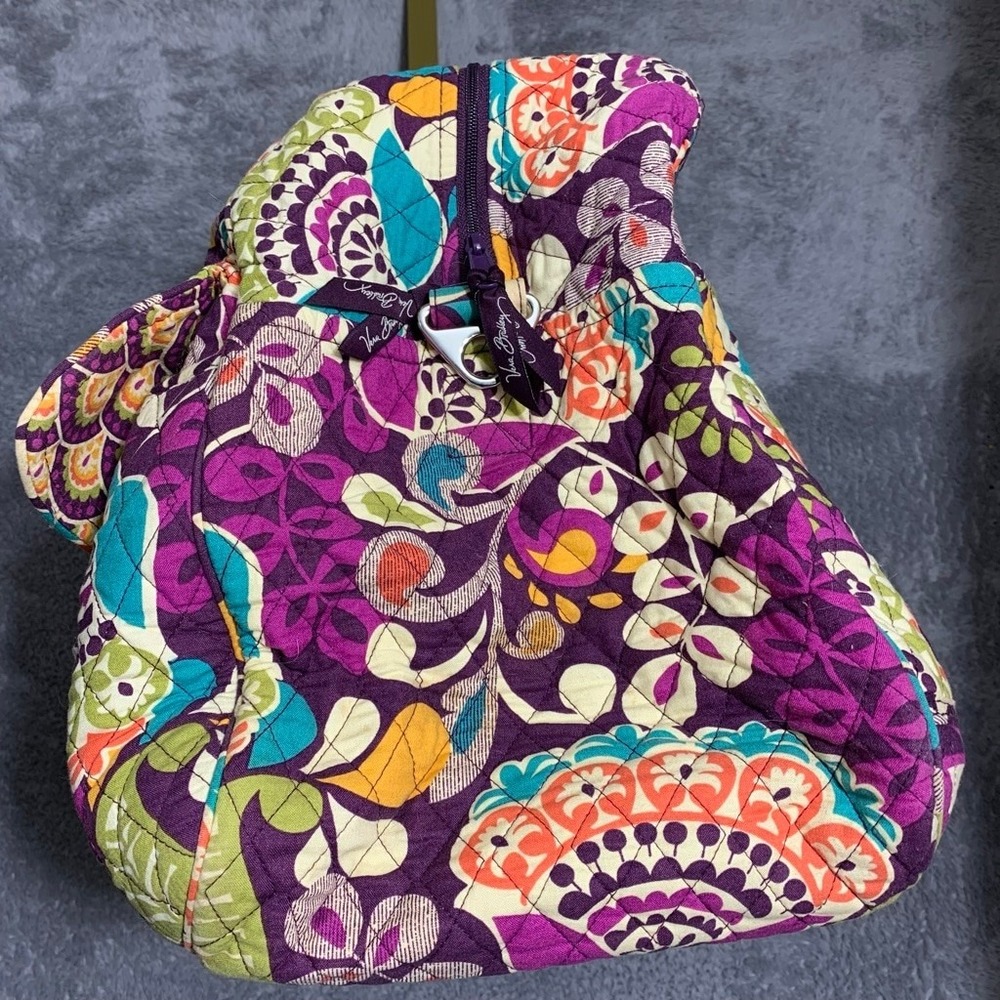 Vera Bradley Large Duffel Bag Women Large Purple Plum Crazy Quilted Paisley Trav - Picture 10 of 16